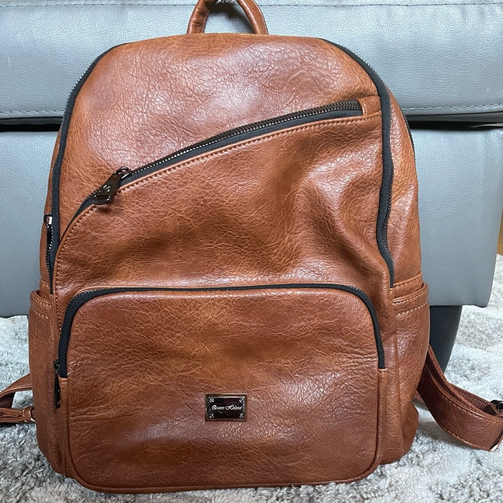 leather backpack.